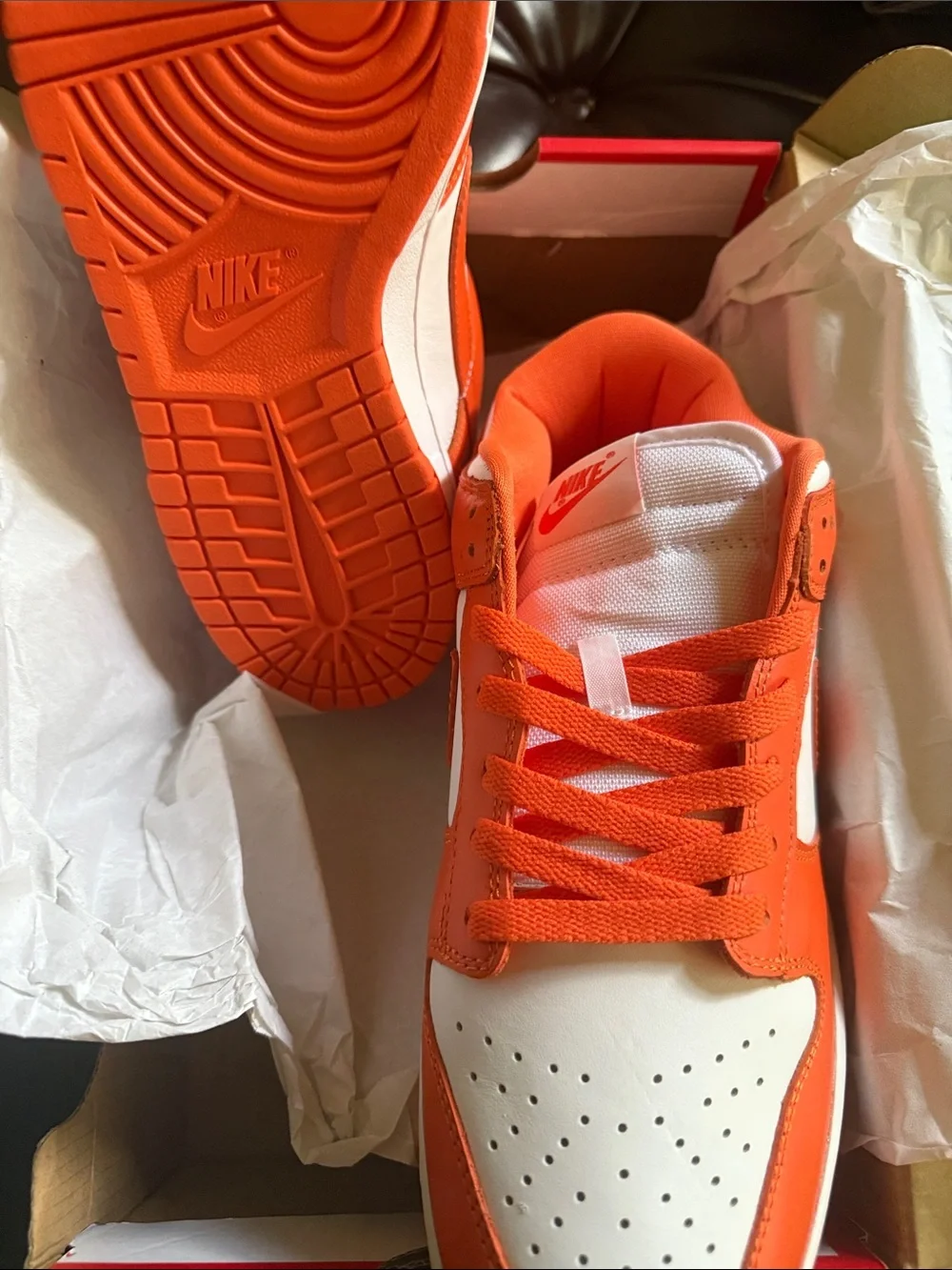 Brand New | Never Worn NIKE ORANGE & WHITE DUNKS
